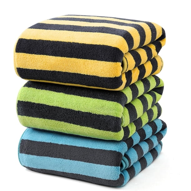 Toallas de baño de Microfibra 3 Pack Toalla de Secado Rápido Alta Absorbentes Suaves y Cómodo Toallas de Baño Grandes para Cuerpo Adecuado para Deportes,Yoga,SPA,Fitness(Verde+Azul+Amarillo)