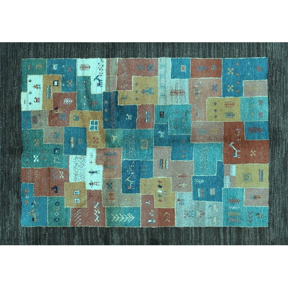 Ahgly Company Indoor Rectangle Abstract Light Blue Contemporary Area Rugs, 3' x 5'