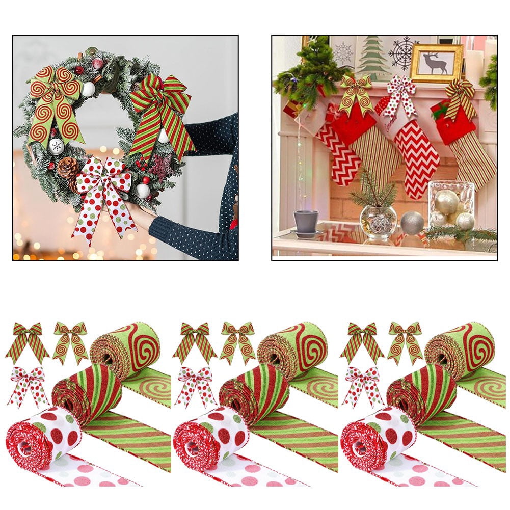 3Pcs 6.3Cm Christmas Ribbons Red Green Dot Wired Edge Ribbon Burlap Ribbons Crafts Ribbons For Christmas Bow Christmas Diy Decor