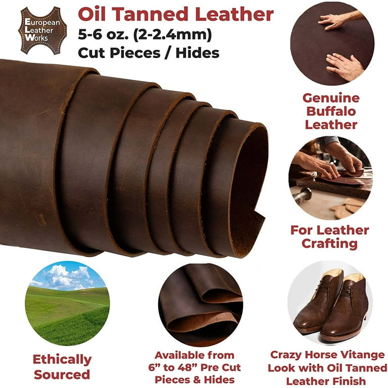 European Leather Work 9-10 oz. 3.6-4mm Oil-Tanned Leather Scraps Size: 1 LB  - Bourbon BrownCowhide Full Grain Leather for Tooling, Accessories