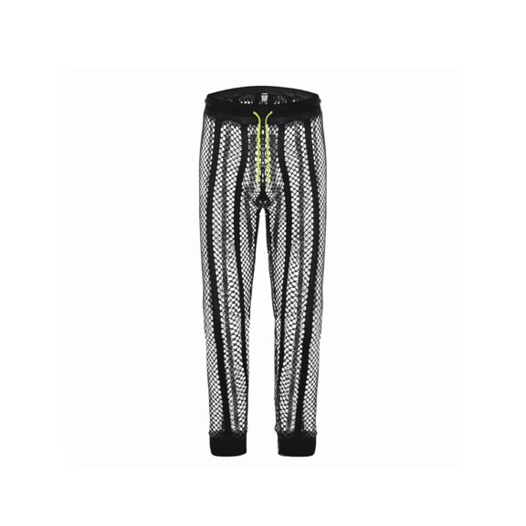 TANBOM Men's Mesh Long Pants Sexy Sheer Adjustable Drawstring Breathable Stylish Black 2XL