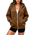 thumbnail image 2 of WQNVRNR Womens Zip Up Hoodie Sweatshirt Fall Long Sleeve Casual Oversized Hooded Jacket with Pockets Brown M, 2 of 8