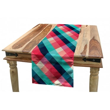 Geometric Table Runner, Diagonal Grid Style Rhombuses with Different Colors Abstract Shapes Illustration, Dining Room Kitchen Rectangular Runner, 3 Sizes, by Ambesonne