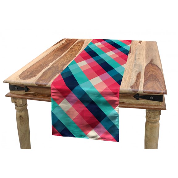 Geometric Table Runner, Diagonal Grid Style Rhombuses with Different Colors Abstract Shapes Illustration, Dining Room Kitchen Rectangular Runner, 3 Sizes, by Ambesonne