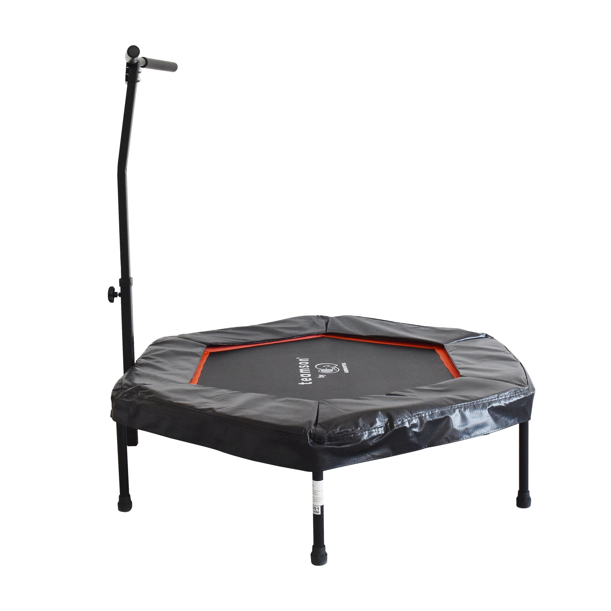 Teamson by Crowntec 50" Steel Hexagonal Mini Trampoline, 286 LBS Weight Capacity Fitness Rebounder with Handlebar, UV-Resistant Indoor/Outdoor Exercise Trampoline, Red