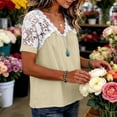 thumbnail image 3 of Short Sleeve Tops for Women V Neck Loose Short Sleeve Lace Casual Blouse Cute Summer Tops, 3 of 4