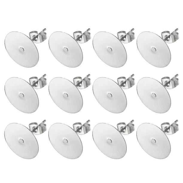 100 Piezas de Puntos de Aretes, Pin de Oreja de 12mm con Respaldos de Mariposa, Plata