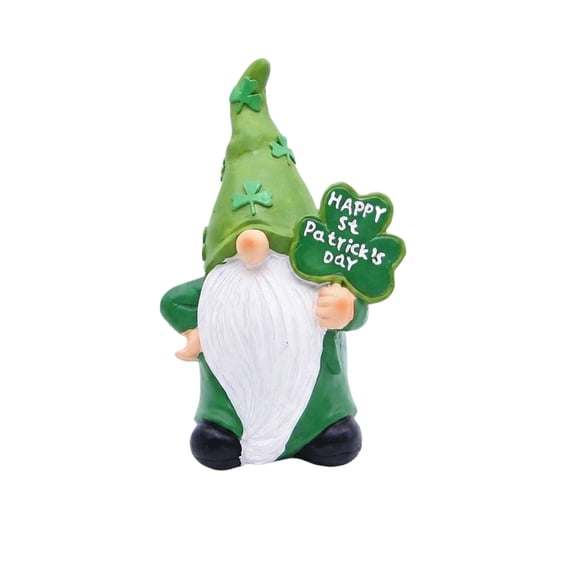 St. Patrick's Day Gnome Figurine - Irish Resin Gnome Ornament for Holiday Decorations, St. Patrick’s Day Decor, Leprechaun Statue for Home and Garden, Festive Seasonal Gift A