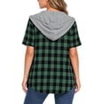 thumbnail image 5 of Setooff Womens Short Sleeve Tops, Hooded Buffalo Plaid Open Shirt, Pocket Loose Plus Size Blouses Casual Outerwear, 5 of 6