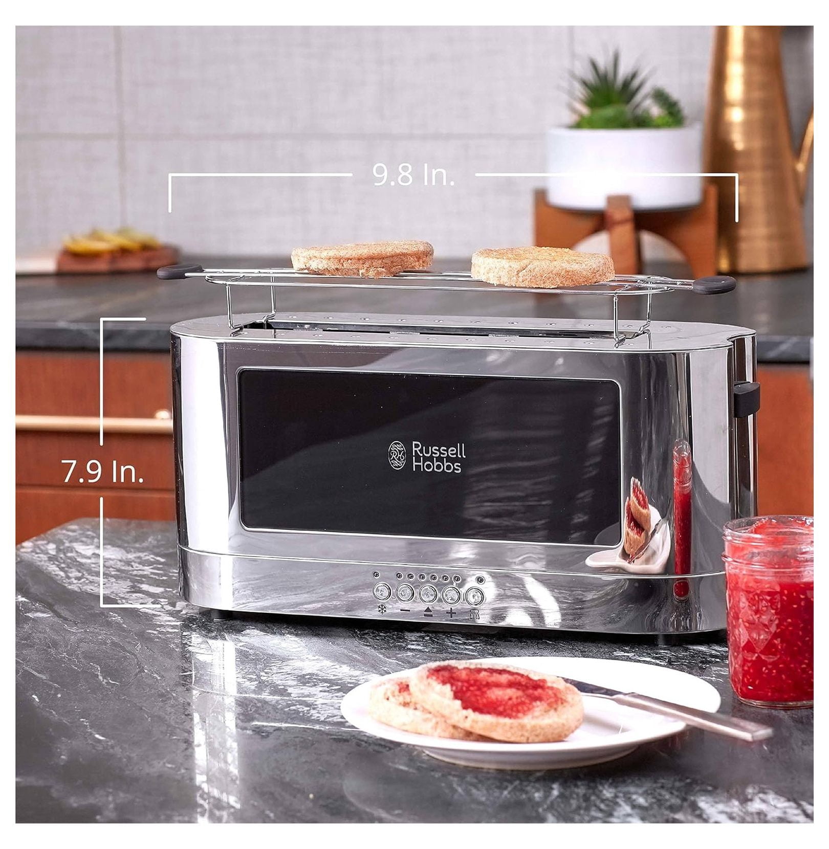 2 Slice Toaster, Black & Silver Glass Accent Toaster, Long Slot Toaster for Artisan Bread, Bagel Toaster with Warming Rack