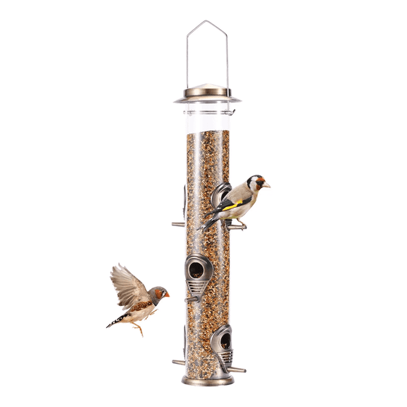 SNYNUXX Wild Bird Feeders for Outdoors Hanging, Metal Tube Feeder, 6 Feeding Ports, Bronze - 1 Pack
