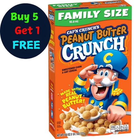 Cap'n Crunch's Peanut Butter Crunchy Cereal, Family Size (18.8 oz).(Buy 5 Get 1 FREE)