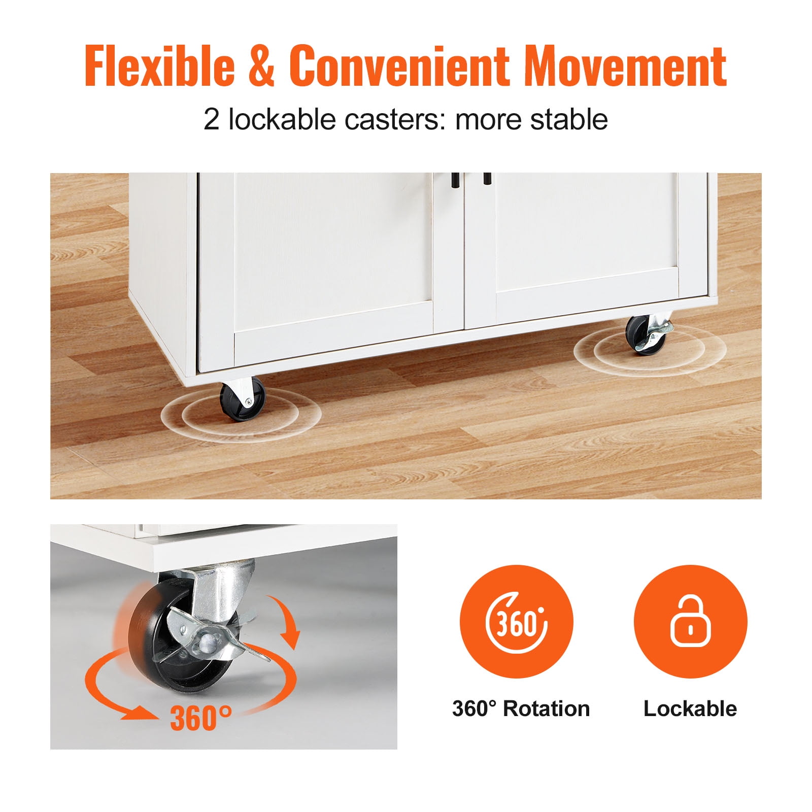 KFFKFF Kitchen Island, Mobile Kitchen Cart with Sturdy Wood Surface, 35.4" Broad, Equipped with Storage Compartment, Movable Kitchen Table with Spice Holder, Towel Holder, Drop Leaf and Drawer