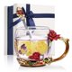 thumbnail image 5 of Yuarrent 350ml esmalte azul rosa flor taza de café de cristal 320ml Margarita leche té copas de vino whisky cóctel regalo chupito taza con cuchara Teteras Rosa Roja 320ML Yuarrent HA005099-01B, 5 of 6