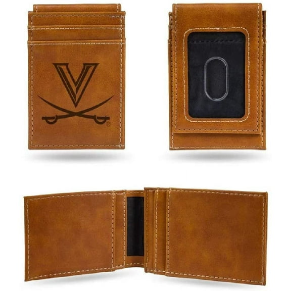 Virginia NCAA Cavaliers Laser Engraved Brown Front Pocket Wallet/Money Clip