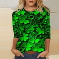 thumbnail image 2 of cfhntfmh Chemise de la Saint-Patrick pour Femmes Grande Taille Blouse Imprimée Manches 3/4 Col Rond Mode 2025, 2 of 5