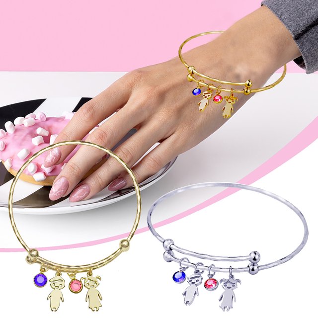 XWSHYW Brazalete Pulsera Personalizada para Mujer, Pulsera con Piedra Natal Grabada para Niños, Regalo para Mamás