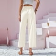 thumbnail image 5 of AWXNJUX Womens Linen Pants Women's High Waist Leaf Elastic Waist Is Simply Cotton Nine Point Pants Casual Pants Pants Womens Pants Women's Casual Pants Beach Pants for Women (White,L), 5 of 5