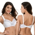 thumbnail image 3 of Curve Muse Plus Size Minimizer Unlined Wireless Bra with Lace Embroidery-3Pack-White,Navy,Gray-36DD, 3 of 6