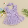 thumbnail image 2 of Baby Girl Summer Outfits Fly Sleeve Ruffle Romper Dress Floral Lace Square Neck Smocked Tulle Skirt Bodysuit +Headband Set, 2 of 7