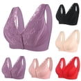 thumbnail image 3 of WREESH Bra Full-Figure Bra Women Solid Color Large Lace Front Button Bra Wide Shoulder Strap Style Underwire Breathable Plus Size Bra Push-Up Lace Bra Underwear Red, 3 of 3