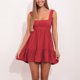 thumbnail image 2 of Vestido de mujer con dobladillo con volantes y lazo en la espalda, cintura alta, sin espalda, sin mangas, color puro, vestido de verano, 2 of 6