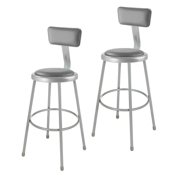 Hampden Furnishings Otto Collection 30" Vinyl Padded Stool With Backrest, Grey, Pack of 2
