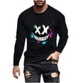 thumbnail image 2 of Yaoyar Men's Fashionable Printed Top With Long Sleeved Round Neck Crewneck Halloween Smiling Face Printed Sweatshirt,Black,L, 2 of 4