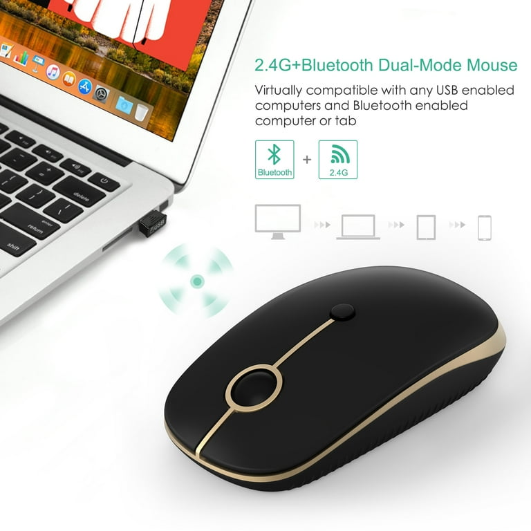 Jelly Comb ワイヤレスマウス 黒 Jelly Comb Silent Wireless Mouse, 2.4G/Bluetooth Mouse with