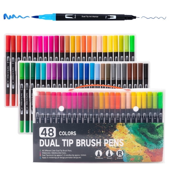 48 Colors Dual Markers Brush Pens, JUJURU Art Markers Colored Pens for Adult Coloring Books, Brush and Fine Point Dual Tip Artist Colored Marker Set for Drawing Adult Coloring Hand Lettering