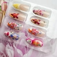 thumbnail image 6 of 24Pcs Flower Press on Nails Medium Almond Fake Nails with 3D Colorful Spring Floral Butterfly Design Gold Beads Rhinestones Charms False Nails French Tips Glue on Nails for Women Daily Wear, 6 of 7