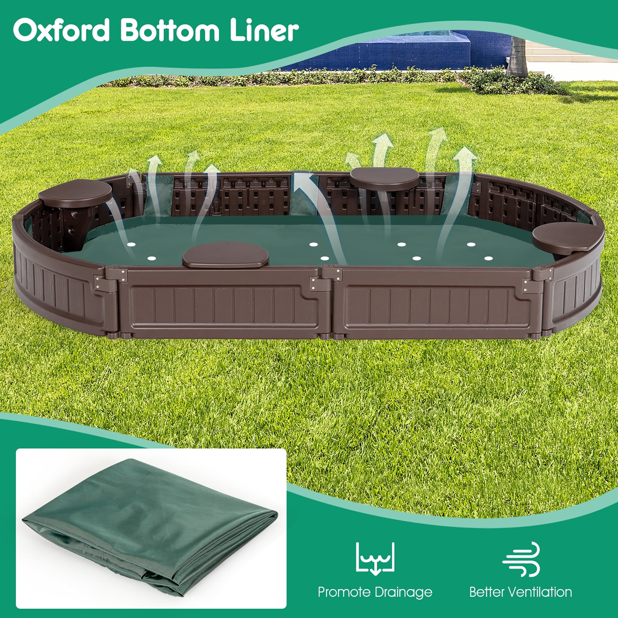 Costway 6F HDPE Sandbox with Built-in Corner Seats, Cover