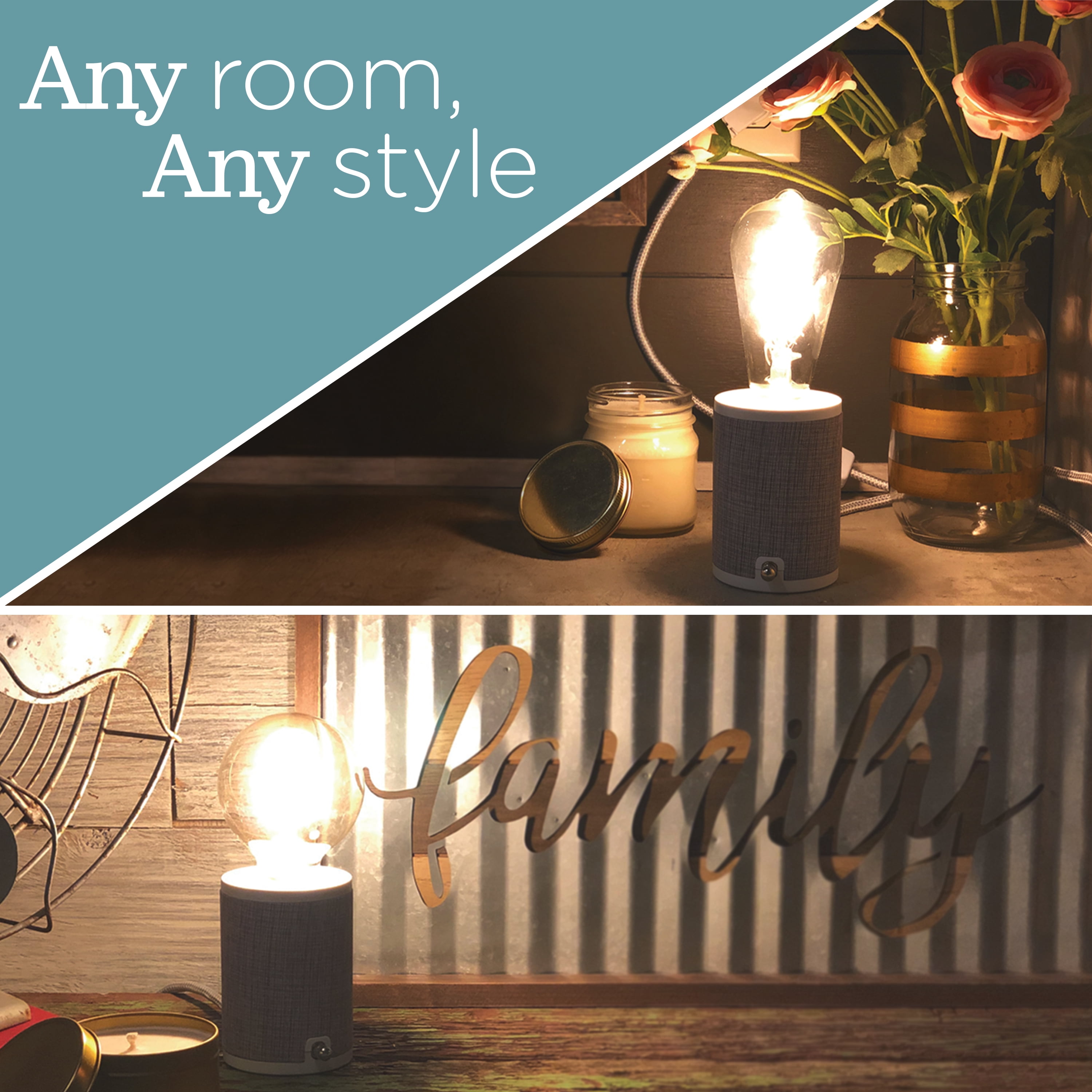 Enbrighten Anywhere Lamp, Gray, Fabric  – 46177