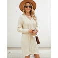 thumbnail image 4 of Women'S V Neck Long Sleeve Above the Knee Relaxed Pullover Fall Sweater Dresses Apricot M, 4 of 9