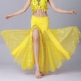 thumbnail image 4 of BLTIBY Belly Dance Sequin Split Skirt for Women Dance Wrap Hip Skirt Ladies Stage Performance Long Dress Dance Practice Half Skirts Yellow Free Size, 4 of 5