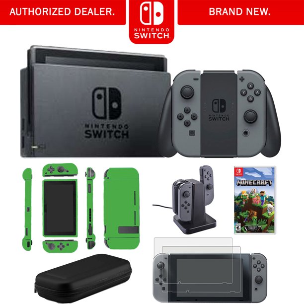 nintendo switch 32 gb console w gray joy con hacskaaaa nintendo switch minecraft 2 pack screen protector joy con charging dock hard shell