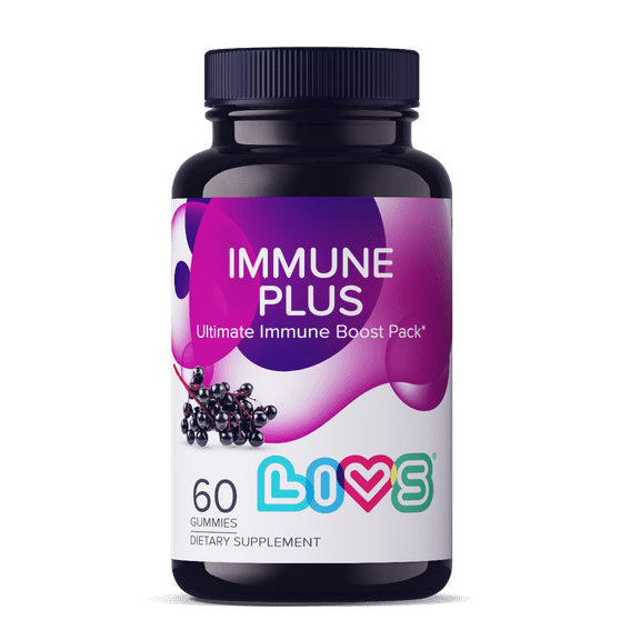 LIVS Immune Plus Gummies - Immune Gummies with Vitamin C, Elderberry, D3 & Zinc - Immune Support Gummy Supplement - Unisex - 60 Count with 30 Servings