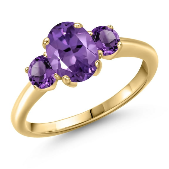 Gem Stone King 10K Yellow Gold Purple Amethyst Engagement Ring for Women | 1.65 Cttw | Oval 8X6MM | Gemstone February Birthstone | Size 8