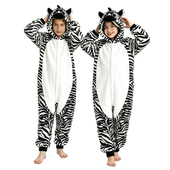 Ruyang Kids Zebra Animal Onesie Snap Button Fleece Hooded Jumpsuit Boys Girls Halloween Holiday Theme Party Home Wear