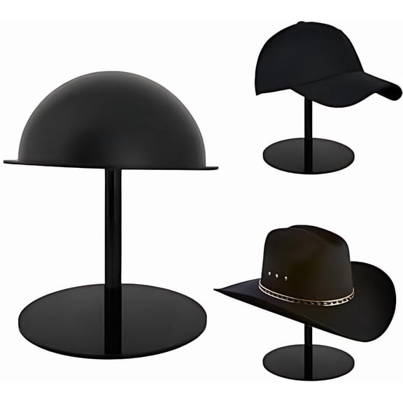 8'' High Hat Display Stands for Vendors, Durable Black Acrylic Hat Holder Stand for Salon, Domed Cap Rack with Brim, Cowboy Hat Holder, Baseball Cap Rack, Wig Holder
