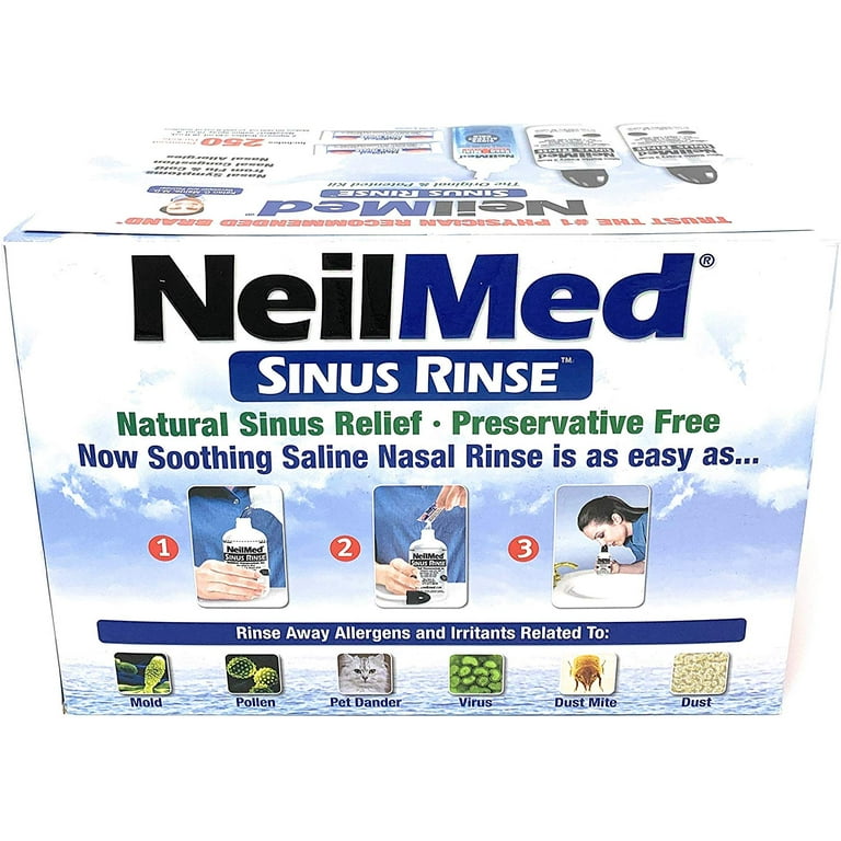 NeilMed Nasal Saline Wash - Sinus Rinse Kit with 2 Bottles & 250