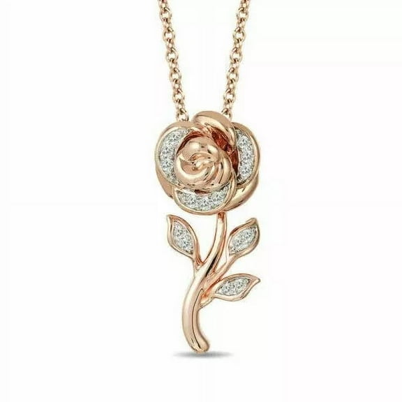 1.10CT Round Lab-Created Diamond Round Flower Rose Pendant In 10K Rose Gold Plated Silver