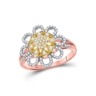 10kt Rose Gold Womens Round Diamond Flower Floral Cluster Ring 1/3 Cttw