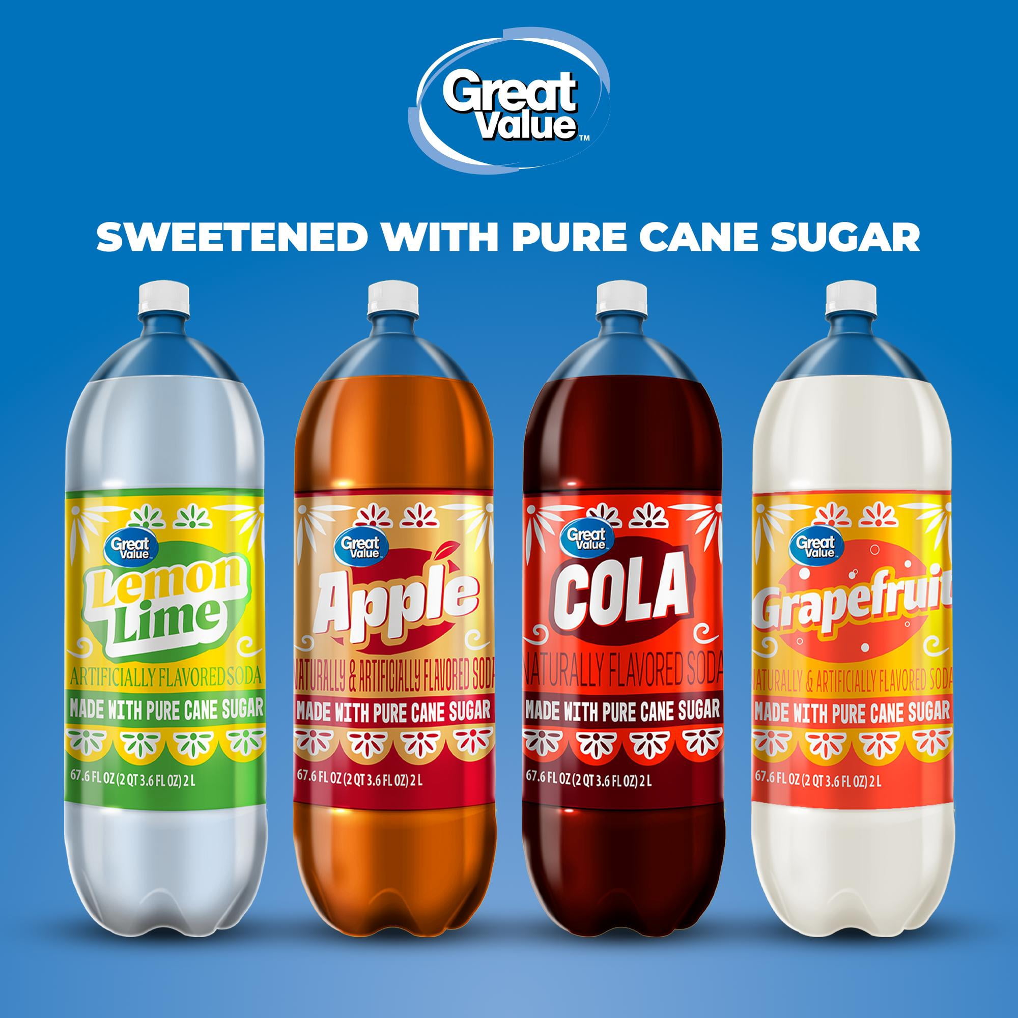(6 pack) Great Value Grapefruit Soda Pop, Pure Cane Sugar, 2 Liters
