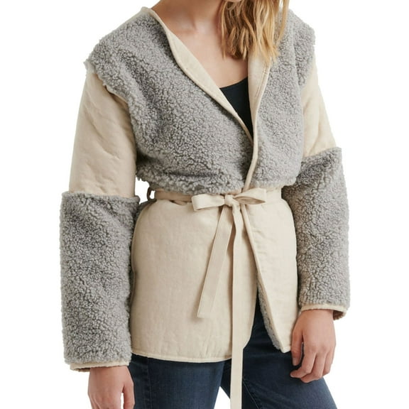 Lucky Brand Womens Faux Fur Paneled Coat, Grey, X-Small