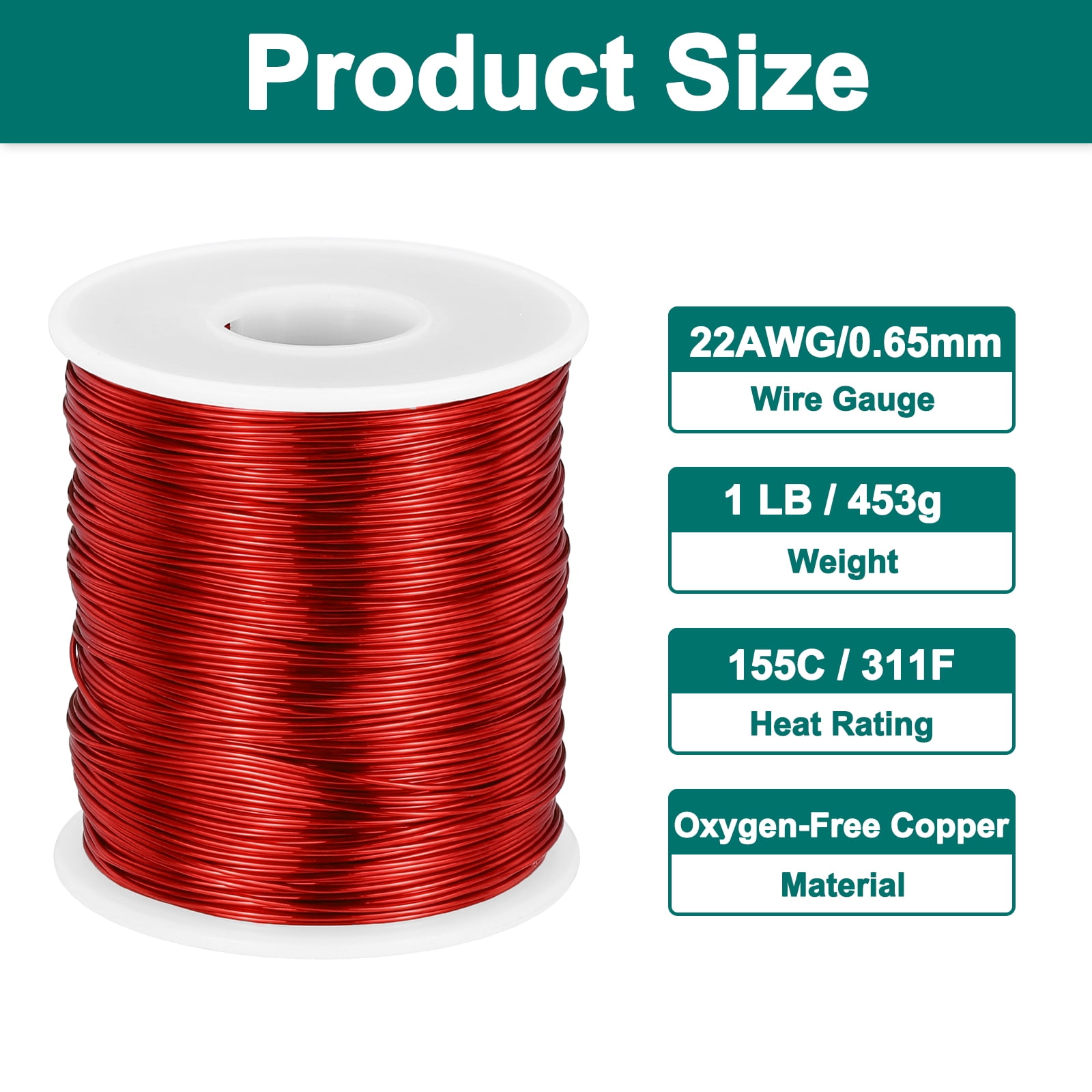 Uxcell 22 AWG Magnet Wire, 22 Gauge Enameled Copper Wire, 1 lb Magnetic Coil Wire for Transformer, Motor, Electric, 155C(311F)