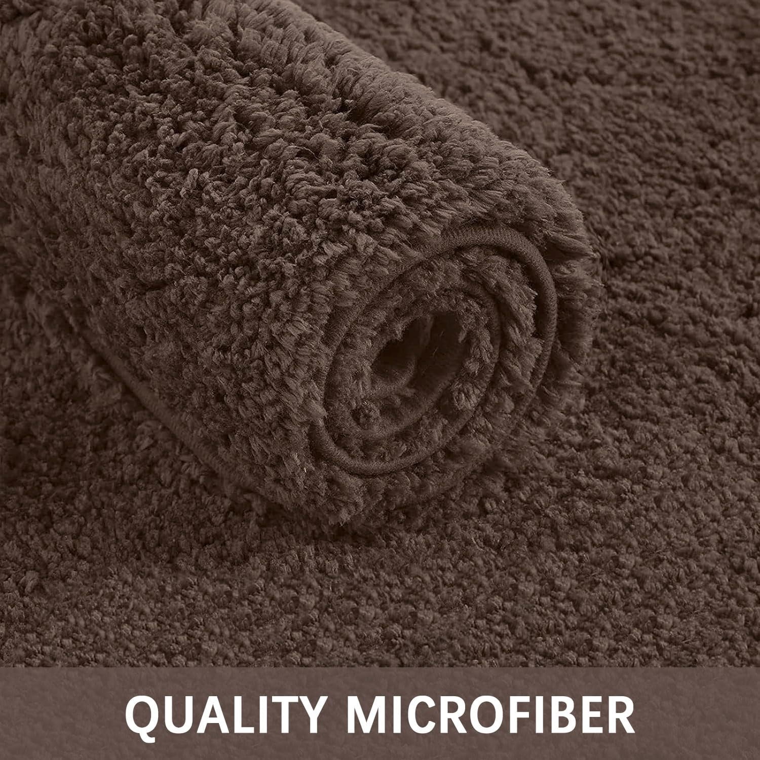 Smiry Microfiber Bathroom Rugs 2 Piece Set, Soft Non-Slip Absorbent Bath Mat And U-Shaped Toilet Contour Rug (24"x20"+30"x20", Brown)