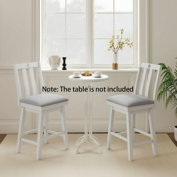 Auranook 25" Swivel Counter Height Chairs Set of 2 w / Upholstered Seat Rubber Wood Frame