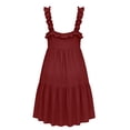 thumbnail image 7 of ClodeEU Women's Summer V Neck Spaghetti Strap Ruched Ruffle Hem Mini Dress,Solid Color Loose Fit Casual Flowy Sundress Red,Women's Plus S, 7 of 7
