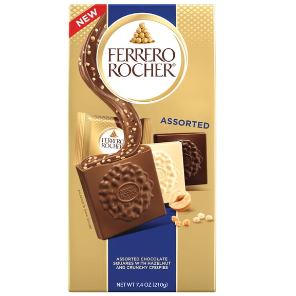 Ferrero Rocher Premium Assorted chocolate squares, Individually Wrapped Chocolates, Great for Sharing or Gifting, 7.4 oz